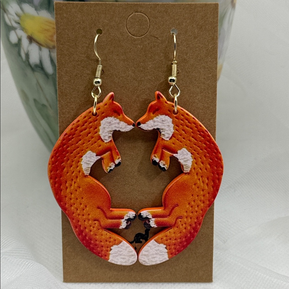 Autumn 🍂 red orange 🦊 Fox long Dangle Earrings Fall